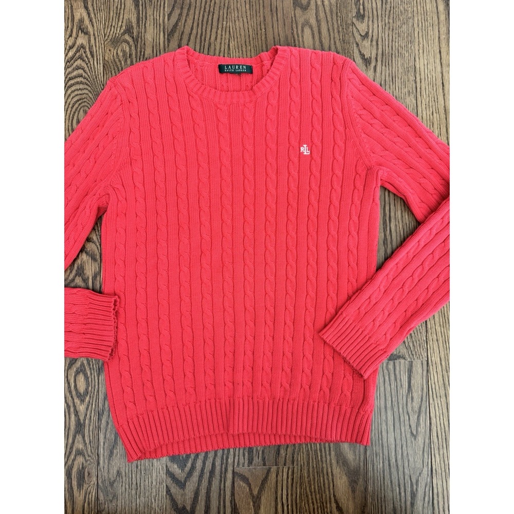 Lauren Ralph Lauren Cable-Knit Crew Neck Pullover Sweater Coral Women's No Size